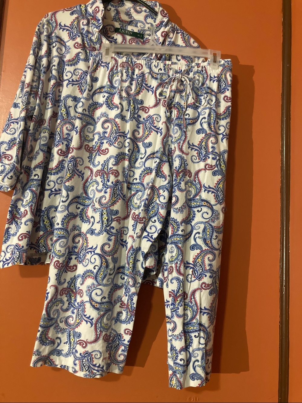 Lauren Ralph Lauren White Paisley Pajama SetBlue & Red Accents